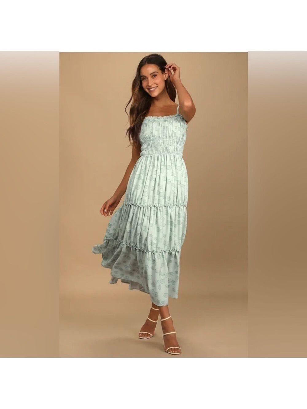 LuLus Bloom Sweetly Sage Green Tiered Romantic Flirty Summer Maxi Dress